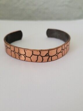 Vintage Solid Copper Bangle Bracelet Snake Skin Design Boho Retro MCM 70s